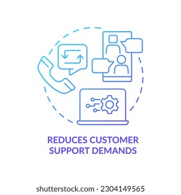 Reduce el soporte al cliente demandar un icono de concepto de gradiente azul. Importancia de la plataforma de compromiso del cliente, ilustración abstracta de la idea en línea delgada. Dibujo de contorno aislado. Multitud de fuentes Pro-Bold utilizadas
