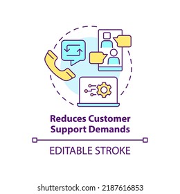 Reduces Customer Support Demand Concept Icon. Client Engagement Platform Importance Abstract Idea Thin Line Illustration. Isolated Outline Drawing. Editable Stroke. Arial, Myriad Pro-Bold Fonts Used