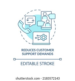 Reduces customer support demand turquoise concept icon. Client engagement platform abstract idea thin line illustration. Isolated outline drawing. Editable stroke. Arial, Myriad Pro-Bold fonts used