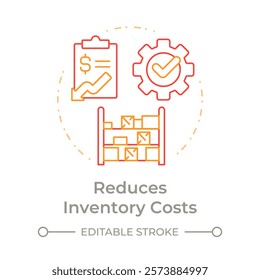 Reduces inventory costs duo tone concept icon. Streamlining inventory processes. Benefit of MRP II. Round two color outline illustration. Abstract vector design. Easy to use in booklet