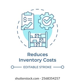 Reduces inventory costs soft blue concept icon. Streamlining inventory processes. Benefit of MRP II. Round shape line illustration. Abstract idea. Graphic design. Easy to use in booklet