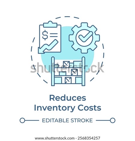 Reduces inventory costs soft blue concept icon. Streamlining inventory processes. Benefit of MRP II. Round shape line illustration. Abstract idea. Graphic design. Easy to use in booklet