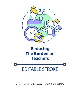 Reducing burden on teachers concept icon. ICT benefit in education abstract idea thin line illustration. Isolated outline drawing. Editable stroke. Arial, Myriad Pro-Bold fonts used