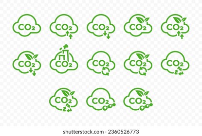 Reducing carbon emission vector icons set. Reduce co2 gas graphic design. Ecology and environment concept
