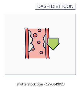 Reducing cholesterol color icon. Low cholesterol level. Proper nutrition. Dash diet concept. Isolated vector illustration