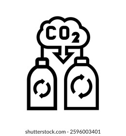 reducing CO2 emissions black line icon for digital and print projects.  Minimal clean icons for apps and websites. Modern simple icons for UI UX and branding
