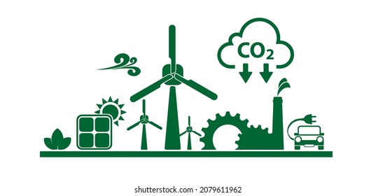 Reducing CO2 Emissions To Stop Climate Change. Green Energy Background