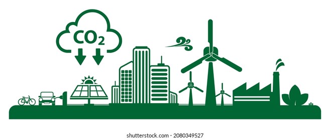 reducing CO2 emissions to stop climate change. green energy background - Shutterstock ID 2080349527