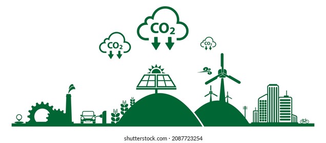 reducing CO2 emissions to stop climate change. green energy background