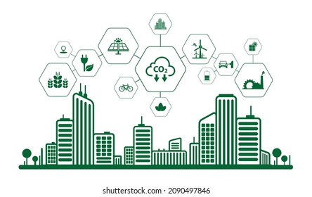 reducing CO2 emissions to stop climate change. green energy background - Shutterstock ID 2090497846