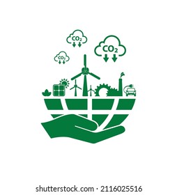 reducing CO2 emissions to stop climate change. green energy background