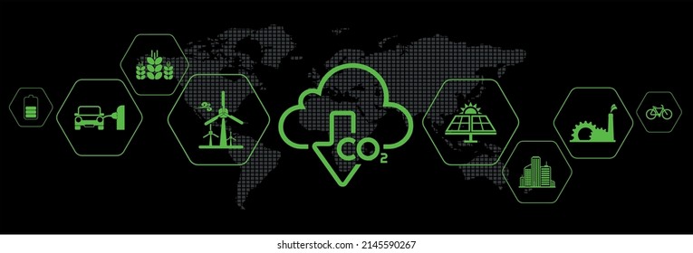 Reducing CO2 Emissions To Stop Climate Change. Green Energy Background