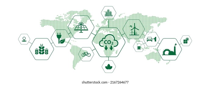 reducing CO2 emissions to stop climate change. green energy background