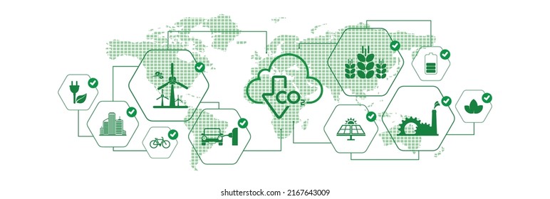 reducing CO2 emissions to stop climate change. green energy background