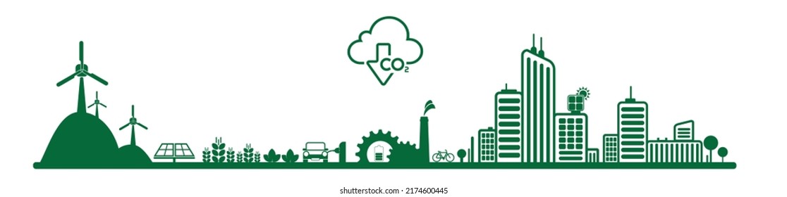 reducing CO2 emissions to stop climate change. green energy background