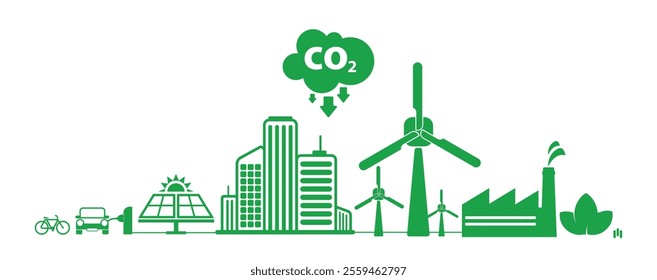 reducing CO2 emissions to stop climate change. green energy background