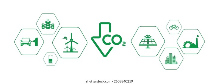 reducing CO2 emissions to stop climate change. green energy background