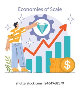 Reducing the cost of production. Automatization and effective optimization of manufacturing expense. Balance of costs and income. Flat vector illustration