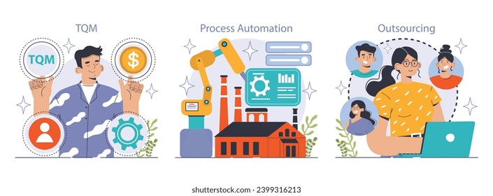 Reducir el costo del conjunto de producción. Automatización y optimización efectiva de los gastos de manufactura. Saldo de costos e ingresos. Ilustración vectorial plana