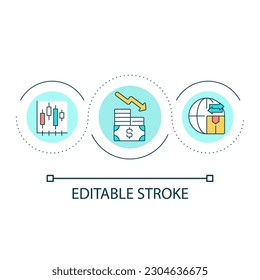 Reducing costs of logistic service loop concept icon. Transportation products. Analytics abstract idea thin line illustration. Isolated outline drawing. Editable stroke. Arial font used