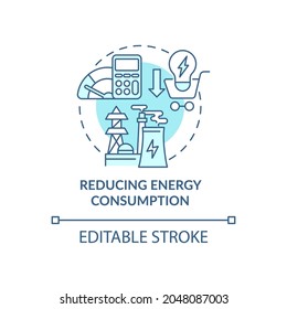 Reducing energy consumption concept icon. Common initiative abstract idea thin line illustration. Using energy efficient products. Vector isolated outline color drawing. Editable stroke