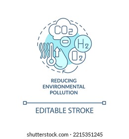 Reducing environmental pollution turquoise concept icon. Hydrogen advantage abstract idea thin line illustration. Isolated outline drawing. Editable stroke. Roboto-Medium, Myriad Pro-Bold fonts used