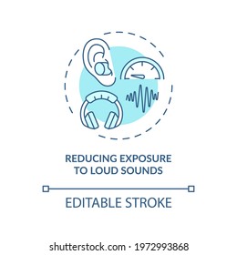 Reducing exposure to loud sounds concept icon. Hearing loss prevention idea thin line illustration. Turning down music systems volume. Vector isolated outline RGB color drawing. Editable stroke