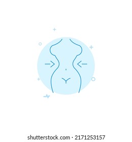Reducing the female waist vector icon. Flat illustration. Filled line style. Blue monochrome design. Editable stroke. Adjust line weight.