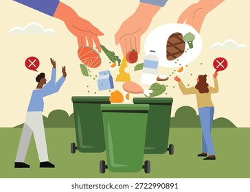 Reducir El Desperdicio De Alimentos Juntos A Través De Opciones Inteligentes, Responsabilidad Compartida Y Sostenibilidad. Ilustración de stock