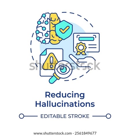 Reducing inaccurate responses multi color concept icon. Real verified sources. Benefit of RAG services. Round shape line illustration. Abstract idea. Graphic design. Easy to use in article