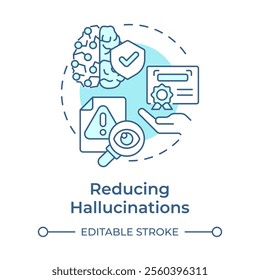 Reducing inaccurate responses soft blue concept icon. Real verified sources. Benefit of RAG services. Round shape line illustration. Abstract idea. Graphic design. Easy to use in article