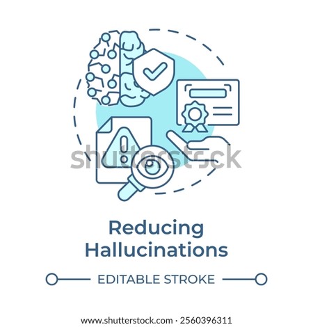 Reducing inaccurate responses soft blue concept icon. Real verified sources. Benefit of RAG services. Round shape line illustration. Abstract idea. Graphic design. Easy to use in article