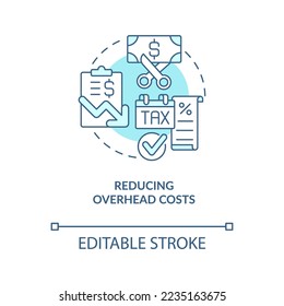 Reducing overhead costs turquoise concept icon. Save money. Home business advantage abstract idea thin line illustration. Isolated outline drawing. Editable stroke. Arial, Myriad Pro-Bold fonts used