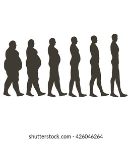 Reducing a person's weight, height , silhouettes of the human process of weight loss and growth concept . Vector for print or design