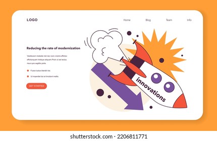 Reducing the rate of modernization as a recession indicator web banner or landing page. Technology and electronics development. Significant economic slow down or stagnation. Flat vector illustration