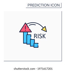 Reducing risk color icon. Reducing failure rate. High quality production. Warning sign. Statistic.Predictive analytics concept.Isolated vector illustration