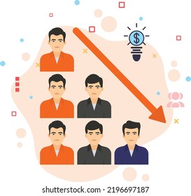 Reducing The Size Of Workforce By Terminating Employee Concept, Hrm Symbol, Hr Sign, Downsizing Vector Color Icon Design, Team With Downward Arrow Stock Illustration