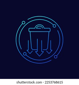 Icono de reducción de residuos con un cubo de basura, diseño lineal