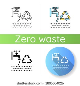 Reducing water use icon. Linear black and RGB color styles. Zero waste lifestyle advice, resources economy. Responsible consumption. Water reuse and recycling. Isolated vector illustrations