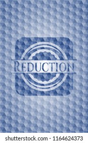 Reduction blue polygonal badge.
