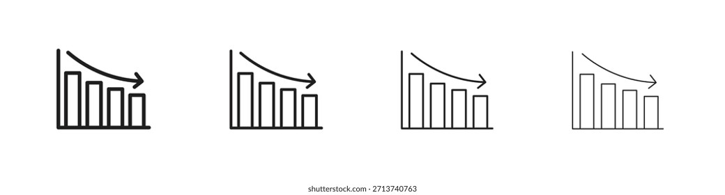 Reduction chart icon outline symbol. Editable Stroke collection.