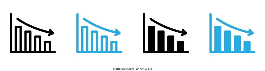 Reduction chart icon set depicting data reduction symbols, ideal for business analytics and performance visuals.