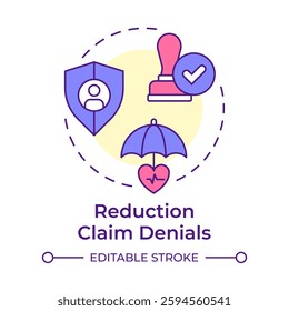 Reduction claim denials multi color concept icon. Ensuring treatment procedures. Utilization management benefit. Round shape line illustration. Abstract idea. Graphic design. Easy to use in brochure