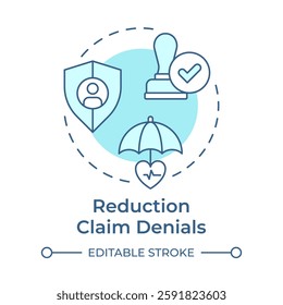 Reduction claim denials soft blue concept icon. Ensuring treatment procedures. Utilization management benefit. Round shape line illustration. Abstract idea. Graphic design. Easy to use in brochure