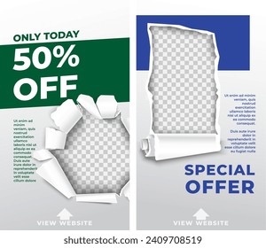 Reduction of cost for clients. Only today off price for customers,special offer. Discounts and clearance. Promotional banner, advertisement poster with transparent frame. Vector in flat style