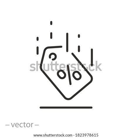 reduction cost or rate icon, concept promo low price, sale or discount coupon, thin line web symbol on white background - editable stroke vector illustration eps10