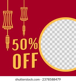 Reduction of cost and sale for clients. Off price for customers of shops and stores. Discounts and clearance. Promotional banner or advertisement poster with transparent frame, vector in flat style