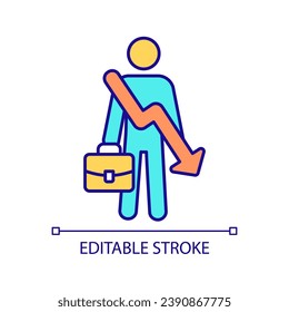 Reduction in employment RGB color icon. Economic crisis impact on workforces. Risk to lose job. Financial issues. Isolated vector illustration. Simple filled line drawing. Editable stroke