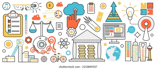 Reduction Of Energy Consumption In The Modern City. Abstract Eco Transport, Investment In Power Plant, Factory With Green Sustainable Technology In Infographic Concept Banner, Thin Line Art Design