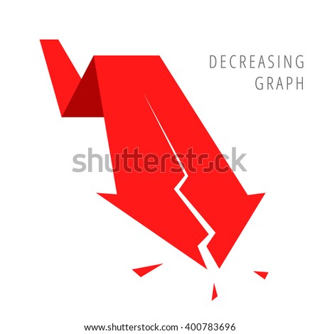 Reduction graph concept. Red arrow depict recession business. Flat illustration of broken downward arrow as an element for infographic, article background for web, publish, social networks.